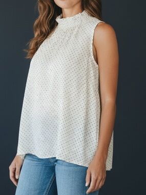 Sara Michelle Cream High-Neck Sleeveless Polka Dot Camisole Top Size XL